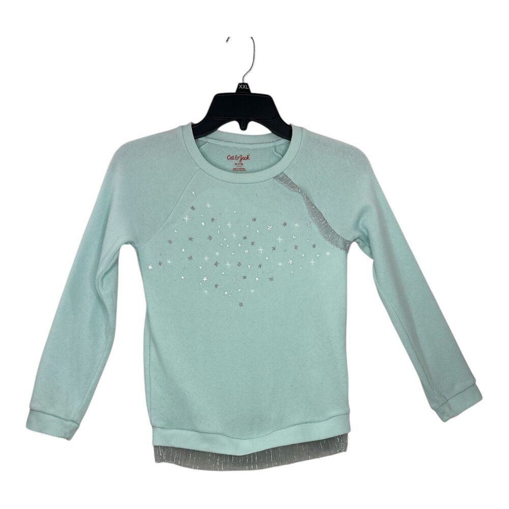 Cat & Jack Girls Star Mint and Silver‎ Sweater Size 7/8 (Pre-Owned)